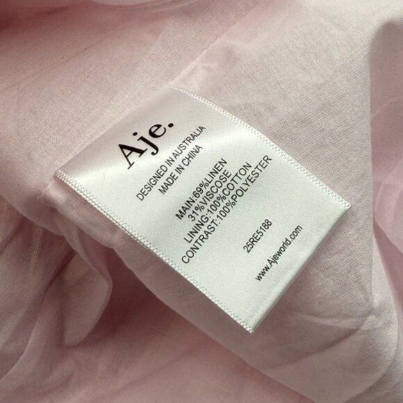 🆕 AJE 🧿 NWOT Etta Off Shoulder Linen Midi Dress, Pastel Pink - Sz AU 8 / Small - Picture 14 of 16